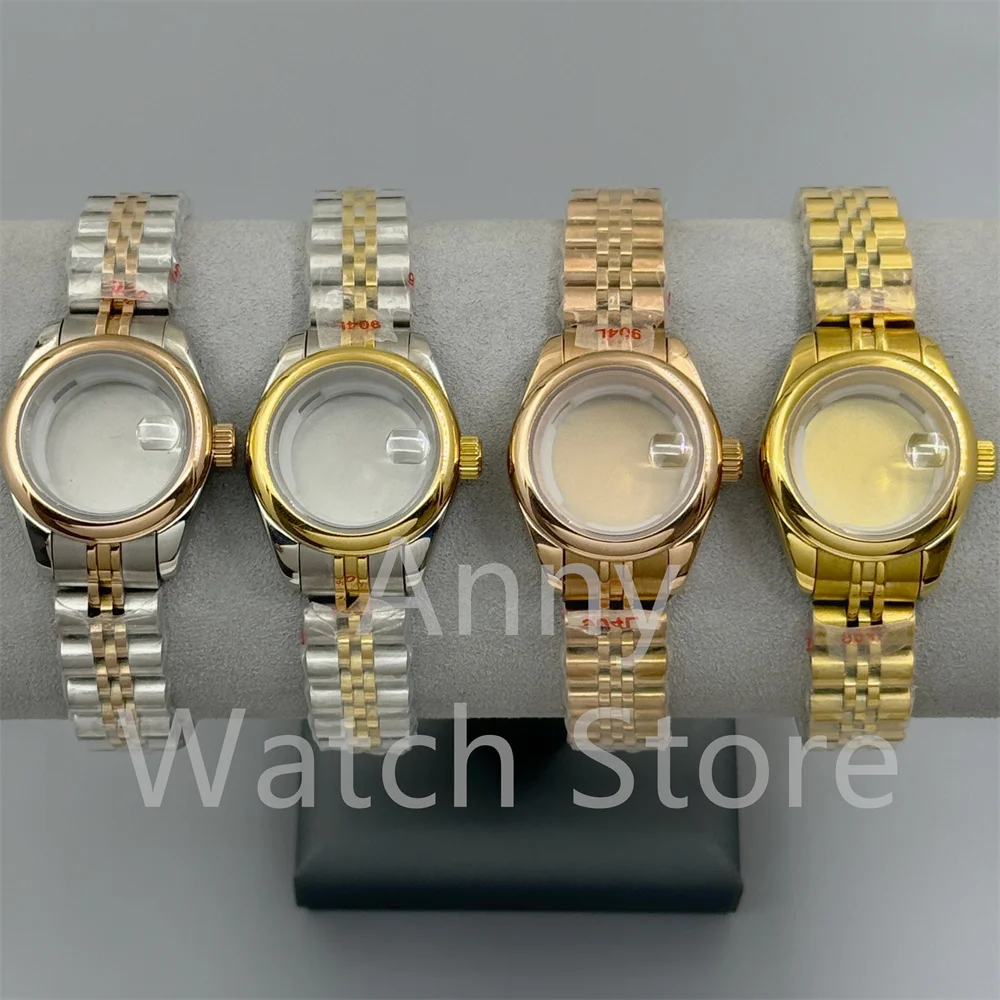 

NH05 06 Lady's 28mm Polished Stainless Steel Watch Case Jubilee Strap Sapphire Crystal Fit NH05 NH06 Movement Watch Part