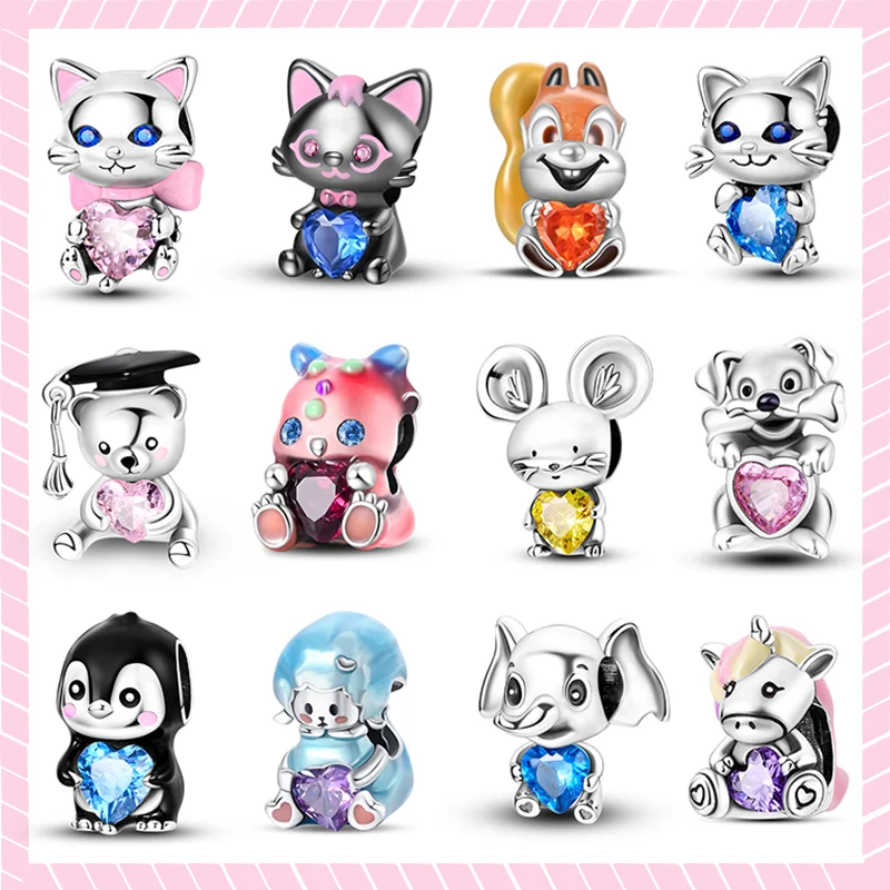 

New 925 sterling silver cute animal shape pendant beads suitable for Pandora original bracelet DIY jewelry pendant bead jewelry