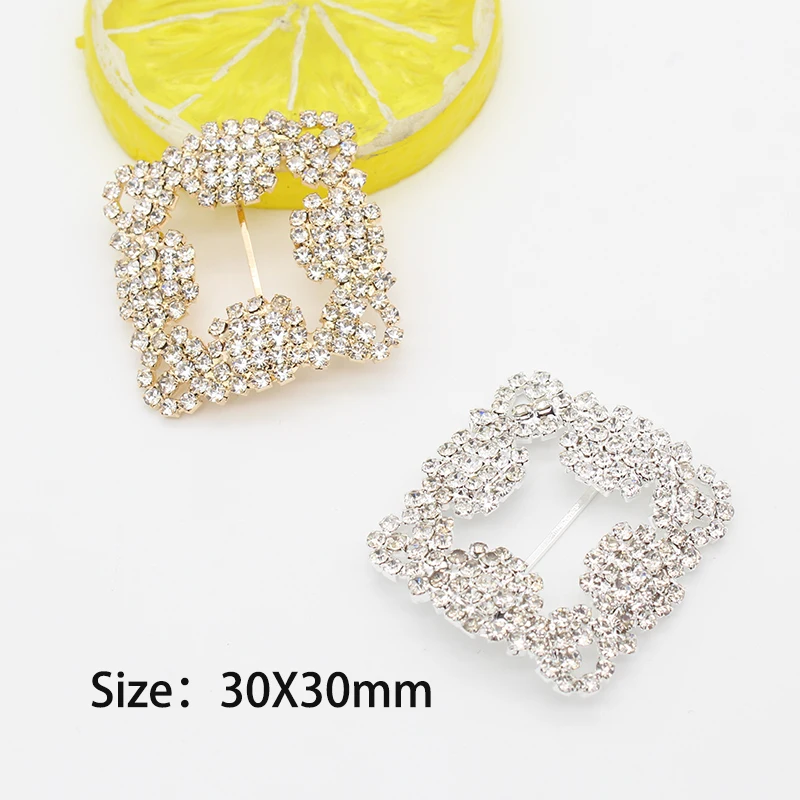 NEW 2Pcs/lot 30*30MM Shiny Square Slider Rhinestone Buckles Crystal Decor Wedding fit rib and Shoe Belt Cloth Buckles Fitting