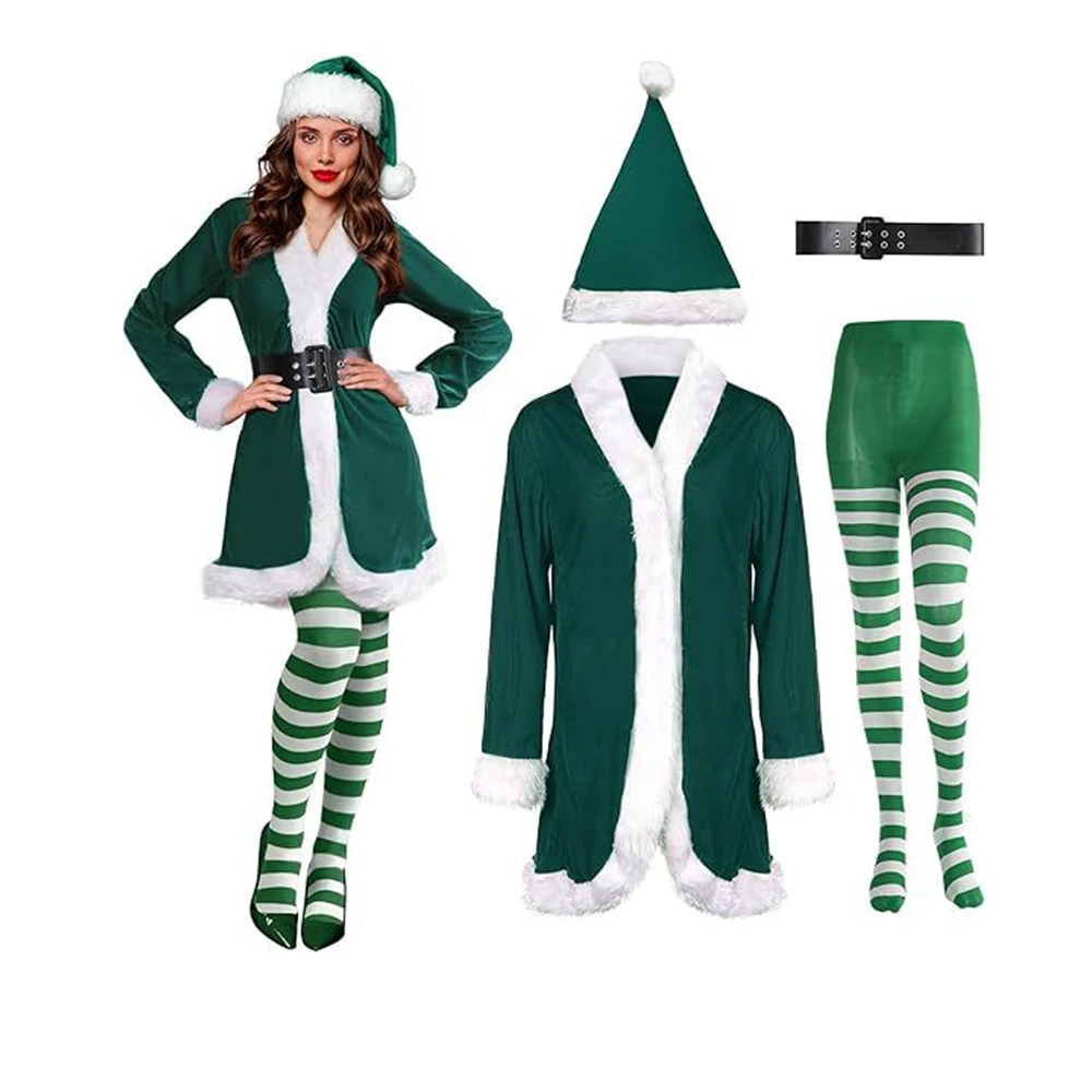 عيد الميلاد سانتا كلوز زي المرأة الأخضر قزم تأثيري فتاة كرنفال حفلة السنة الجديدة فستان بتصميم حالم الملابس مجموعة ملابس الوالدين والطفل #1
