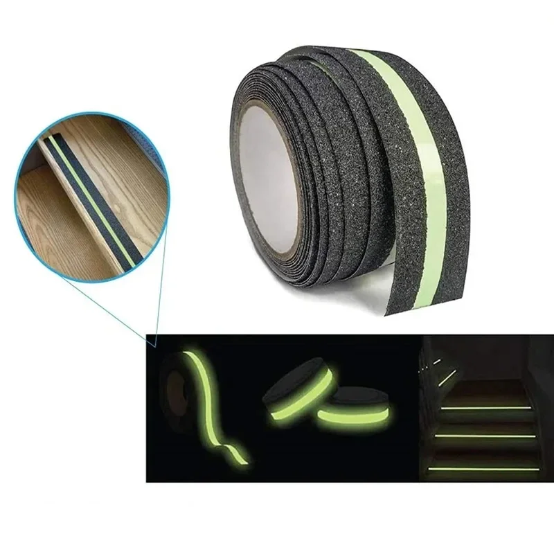 5CM X 5M Anti Slip Traction Tape With Glow in Dark Green Stripe Friction Abrasive Adhesive For Stair Tread Step Indoor Outdoor