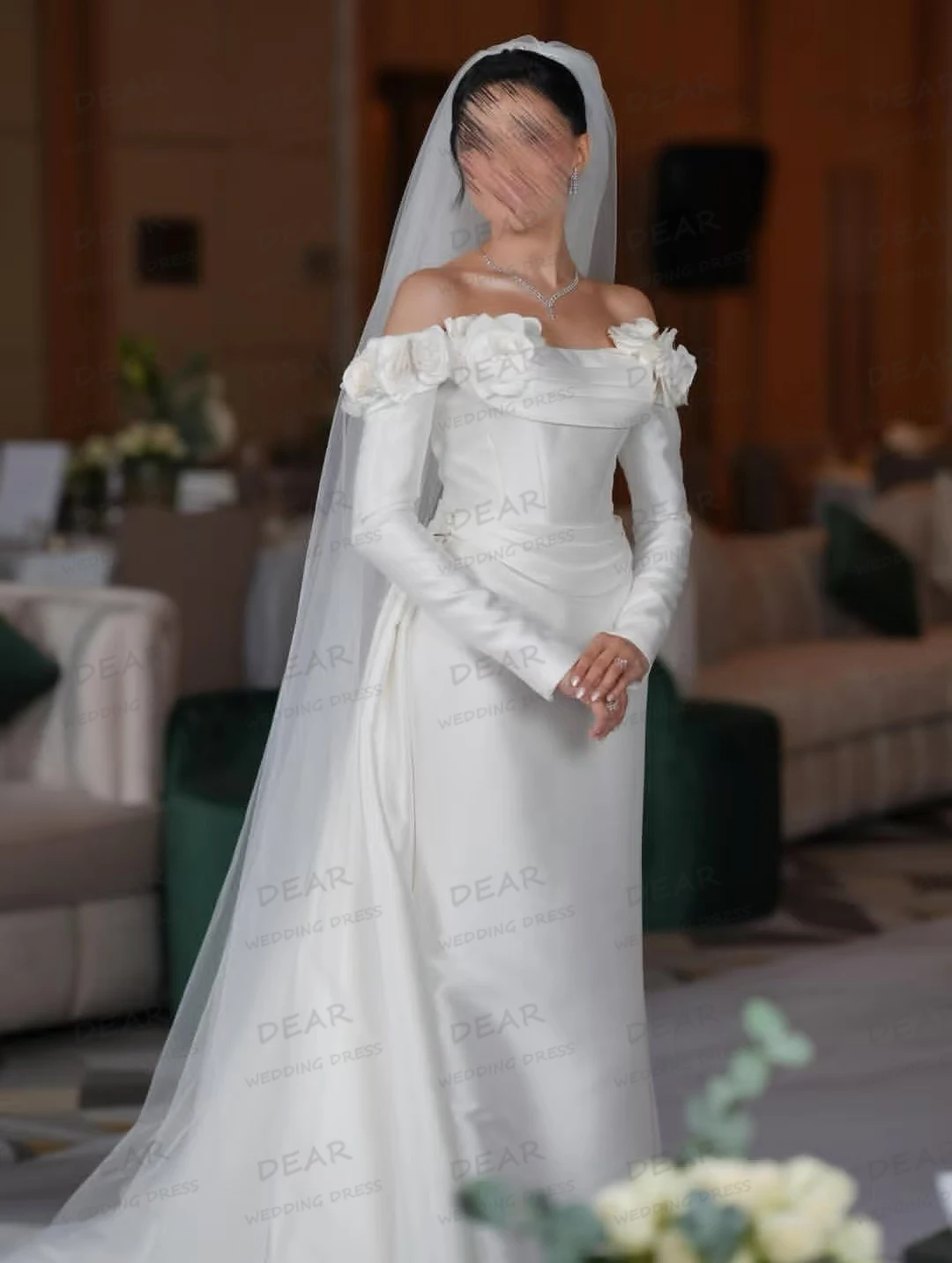 

Luxury Wedding Dresses Sexy Long Sleeve Mermaid Women's Bride Gowns Off Shoulder Satin Formal Vestidos De Novia Customized Party