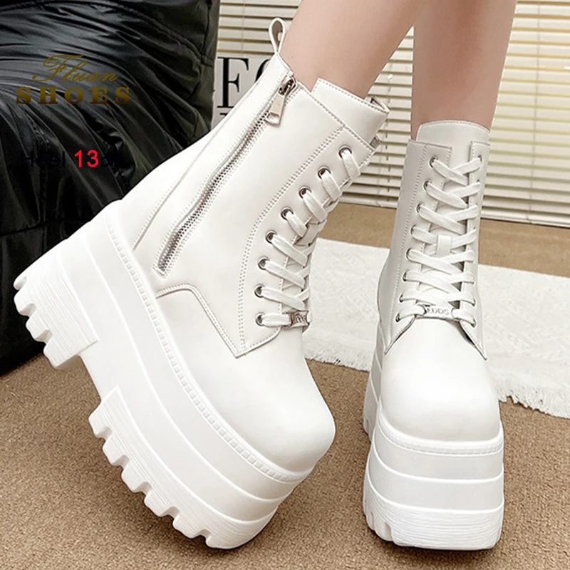 

Женские короткие ботинки в британском стиле с круглым носком, толстая платформа, ботильоны на грубом каблуке, кожаная женская обувь на высоком каблуке со шнуровкой и пряжкой