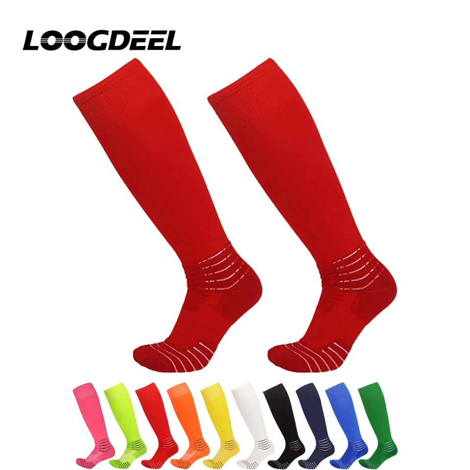

LOOGDEEL 1 Pair High Elastic Breathable Solid Color Football Socks Long Tube Towel Bottom Shock Absorption Sports Socks