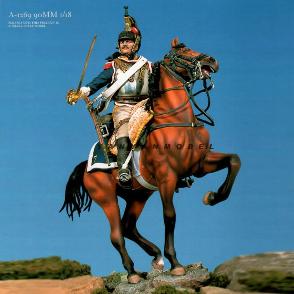 90mm 1/18 Dragoon Cavalryman Resin Figurines 3D Printed Self-assembly Miniatures DIY Coloring Painting Model Decoration Craft