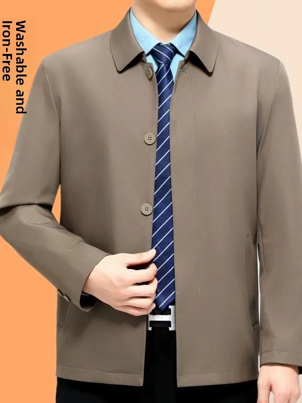 

High-End Silk Men's Jacket Casual Collar Button up Spring Autumn New Style Dad Clothes Business Casual Top
