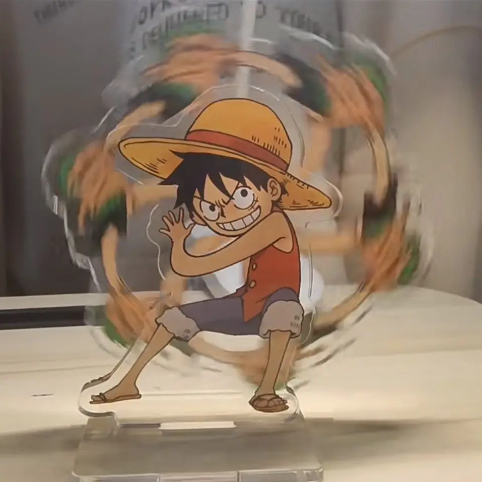 Animación acrílica periférica de una pieza, Luffy Zoro, molino de viento de campo de trigo, soporte de figura de rotación, adorno de escritorio, regalo de vacaciones