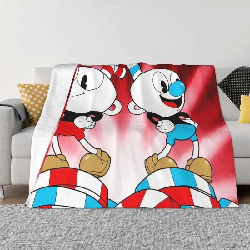 

The New Cuphead Mugman 3D Print Blankets Breathable Soft Flannel Autumn Cartoon Game Throw Blanket for Sofa Home Bedding