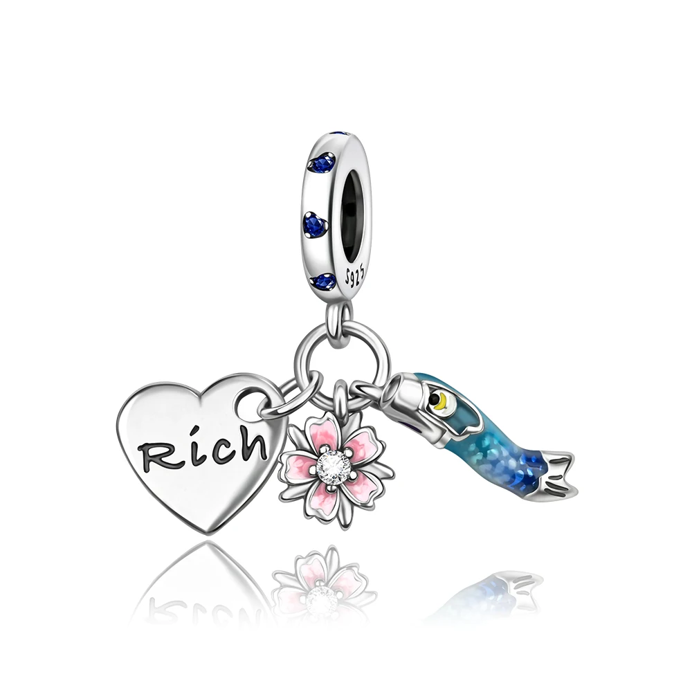 

Ahthen 925 Sterling Silver Bead Love Peach Blossom Koi Dangle Charm fit Snake Chain Bracelets Necklaces for Women Jewelry Making