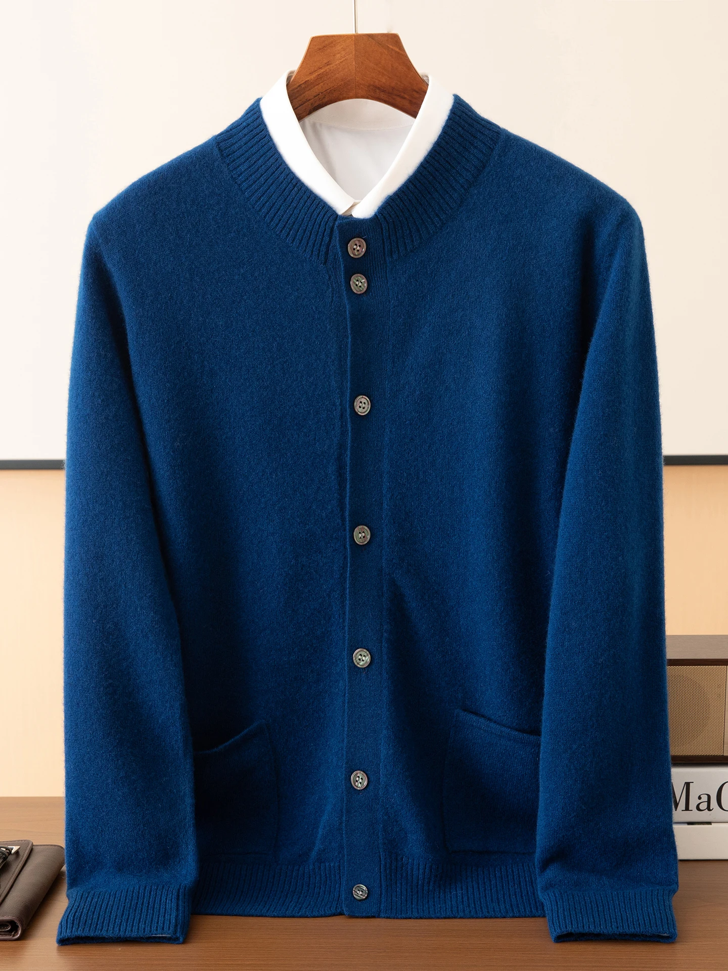 New Smart Casual 100% Merino Wool Men Sweater Thick Autumn Winter Man Knitted O-Neck Cardigan Cashmere Long Sleeve Clothing Tops