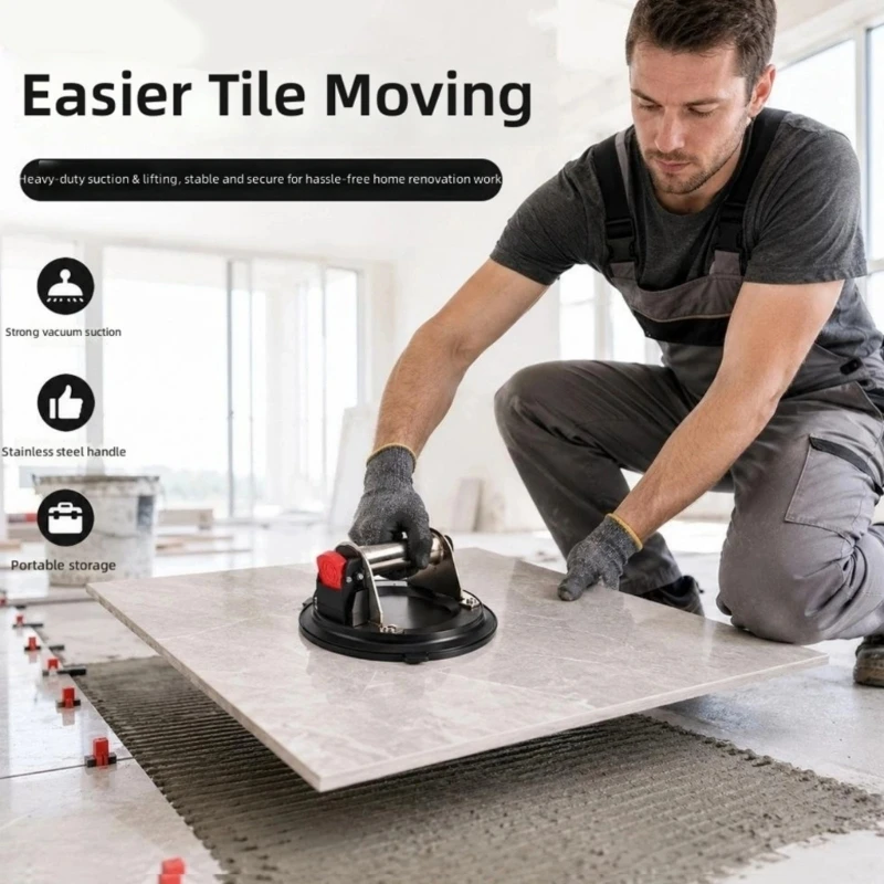 205 mm Manual Suction Cup, Metal Handle and Release Button Tool for Glass Tile Stone and Flat Work Placement and Handling M4YD