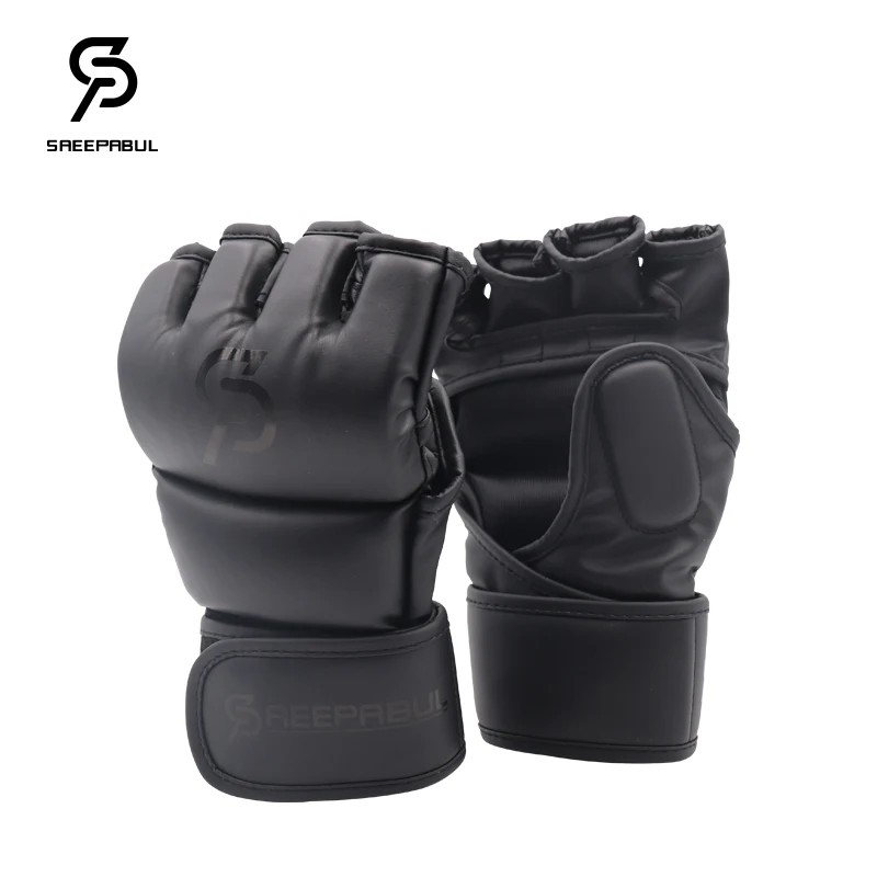 Luvas de boxe de combate de meio dedo mma profissional engrossadas sanda luta livre luvas de treinamento de artes marciais mistas