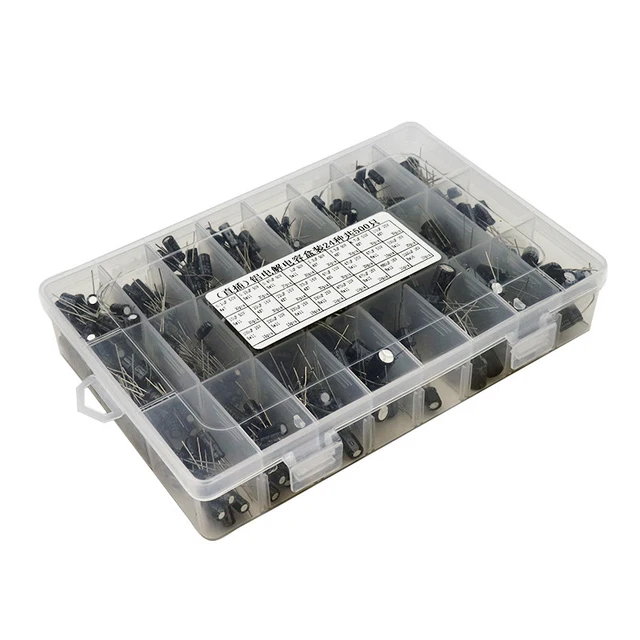 500 sztuk/partia 0.1UF-1000UF 24 wartości aluminiowe kondensatory elektrolityczne 10-50V mix kondensator elektrolityczny różny zestaw i pudełko do przechowywania