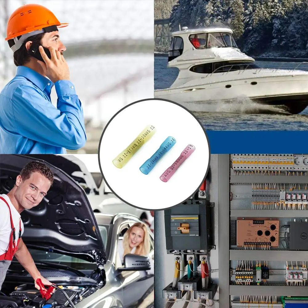 25/50/100PCS Blue Heat Shrink Butt Terminals Insulated Electrical Wire Connectors 16-14 AWG Cable Crimping Terminals Connector