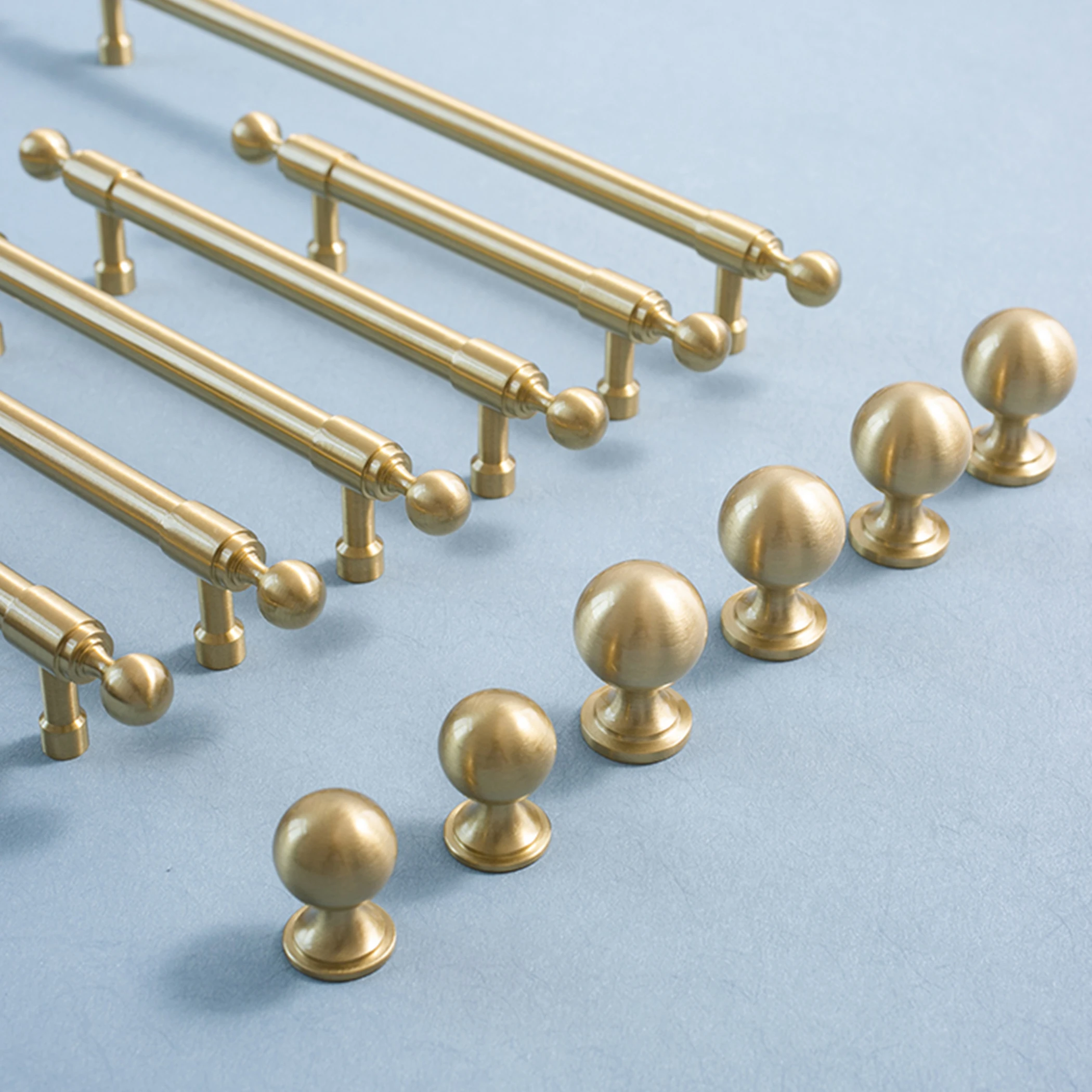 Brass Cabinet Handles Light Luxury Wardrobe Pulls Kitchen Cupboard Door Round Knobs Longer Modern Copper Furniture Hardware