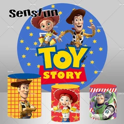 Disney Toy Story Round Backdrop Cover for Kids Birthday Party Decoration Cartoon Woody Jessie Buzz Lightyear Pedestal Covers