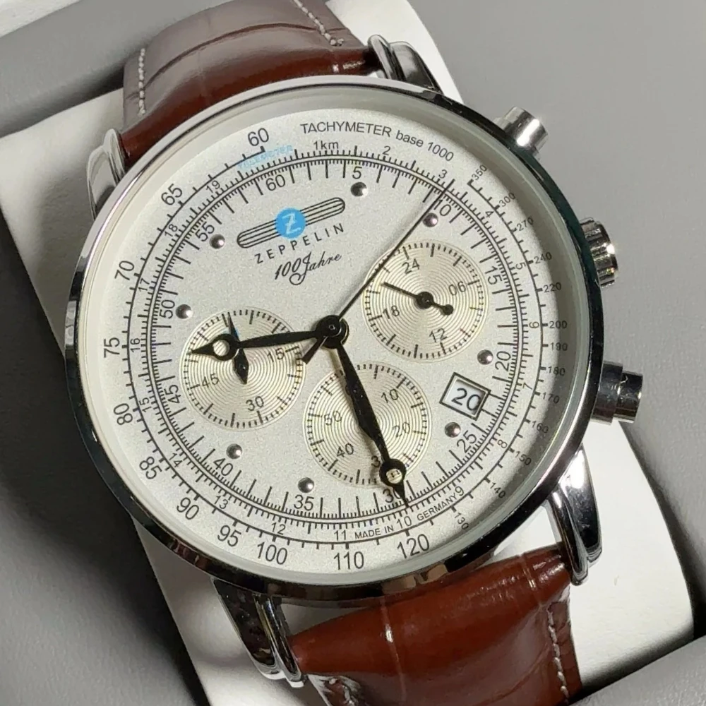 New Classic Men's Watch Three Eye Running Second Multi functional Timing Mesh Belt Zeppelin Automatic Date Quartz Watch - view 3