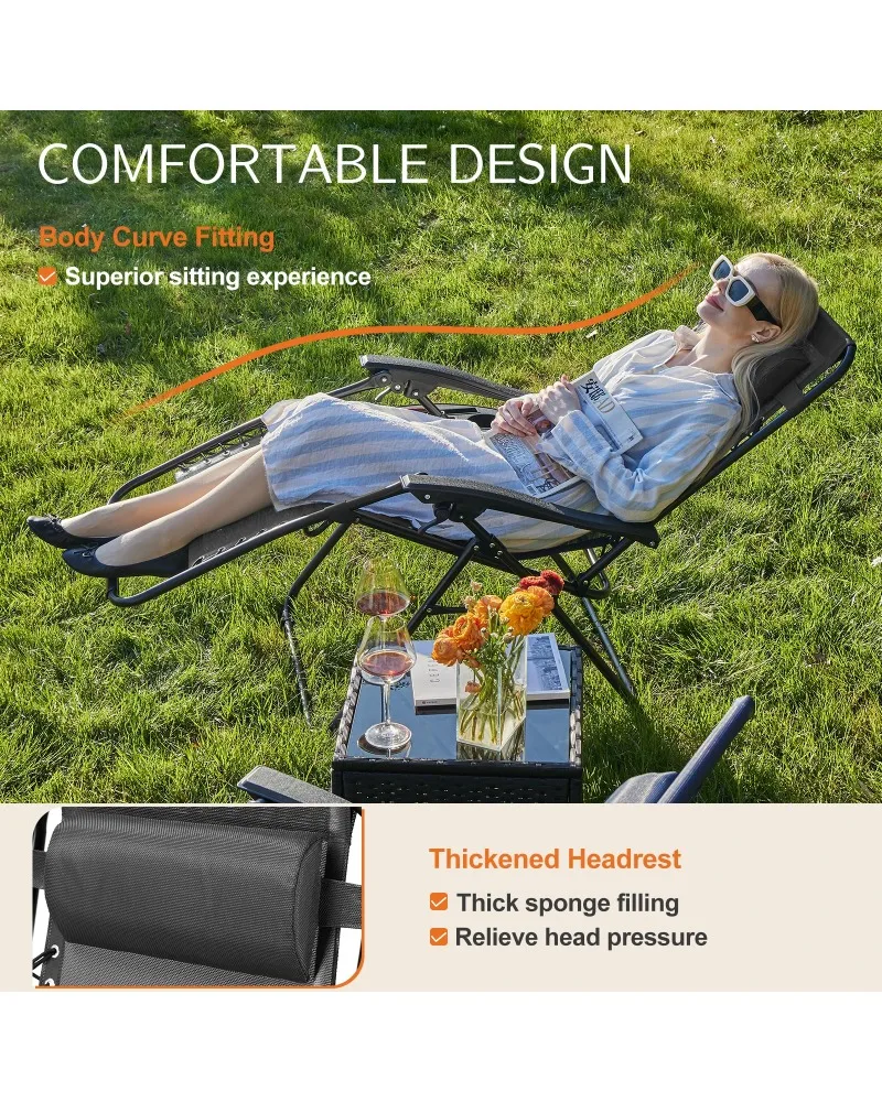 

Outdoor Zero Gravity Chairs 2-Pack – Adjustable Reclining Patio Chair with Tray