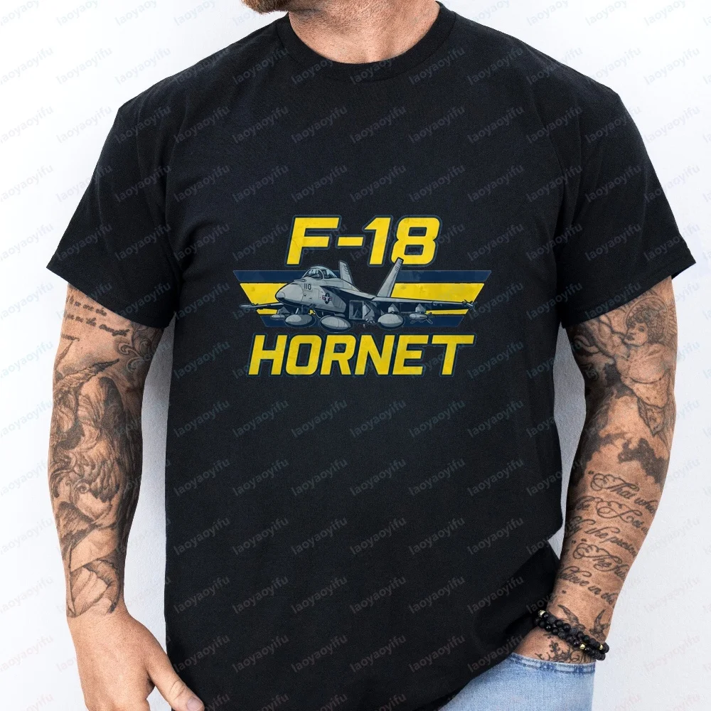 Streetwear FA-18 Hornet Jolly Rogers Fighter Plane Enthusiast Summer Short-Sleeved Men's and Women's Comfortable T-Shirt
