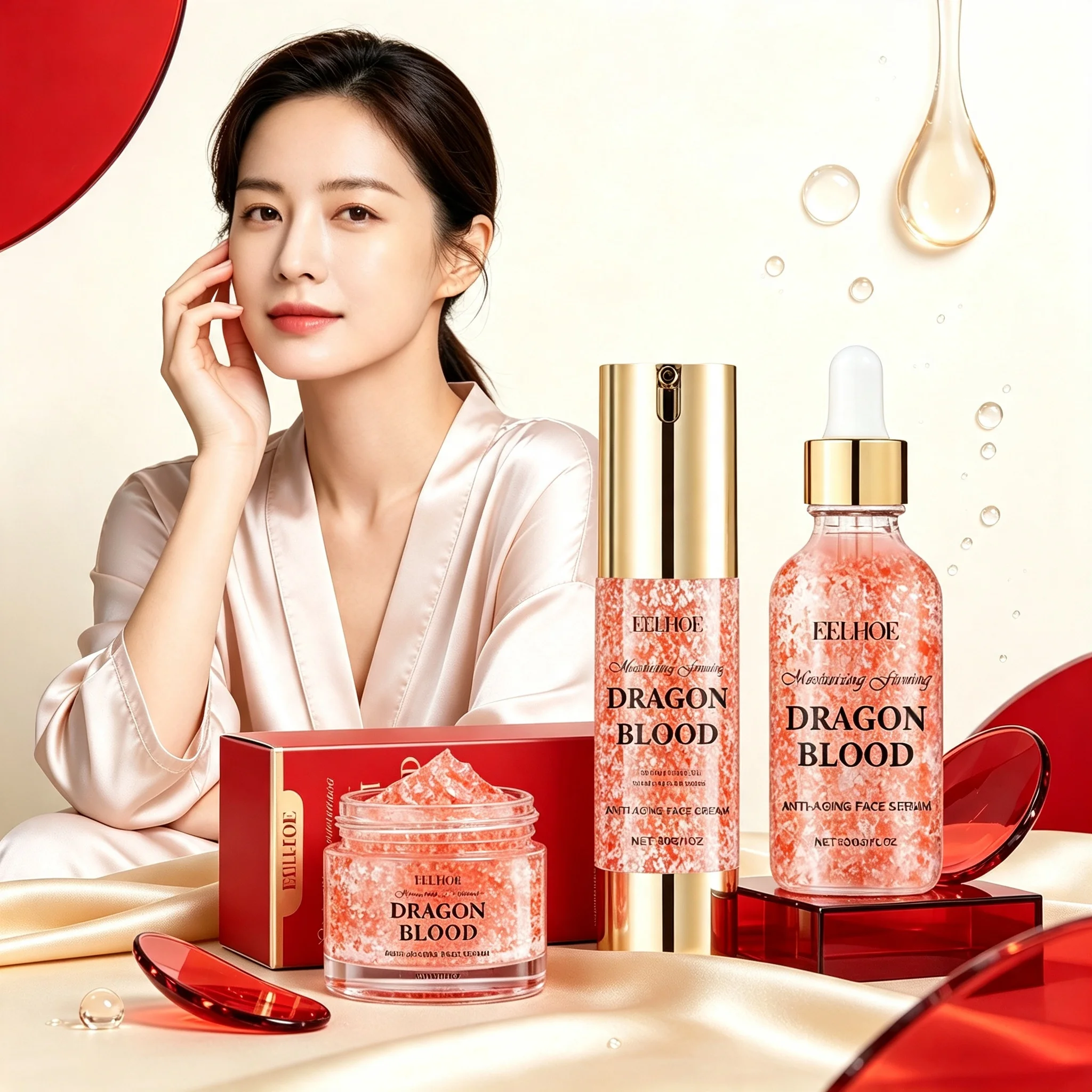 EELHOE Dragon Blood Serum Set Firm Skin Moisturizing Facial Rejuvenation Deep Hydration Face Care Anti-Wrinkle Serum 30ml