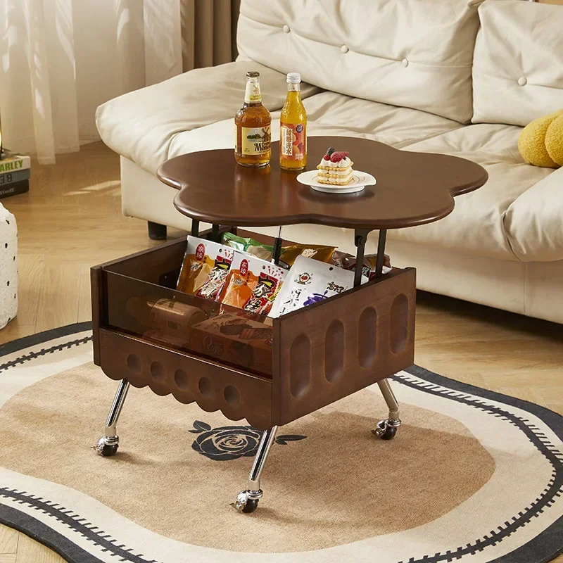 Meja Kopi Retro Prancis Kayu Solid Penyimpanan Mewah Aksesoris Dekorasi Meja Samping Hemat Ruang Unik Meubles Furnitur
