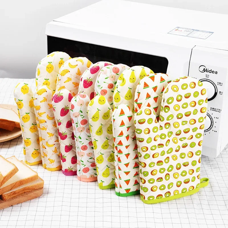 1pcs Microwave Baking BBQ Glove Cotton Cute Oven Mitts Heat Resistant Potholders Non-slip Kitchen Cooking Tools Mitten