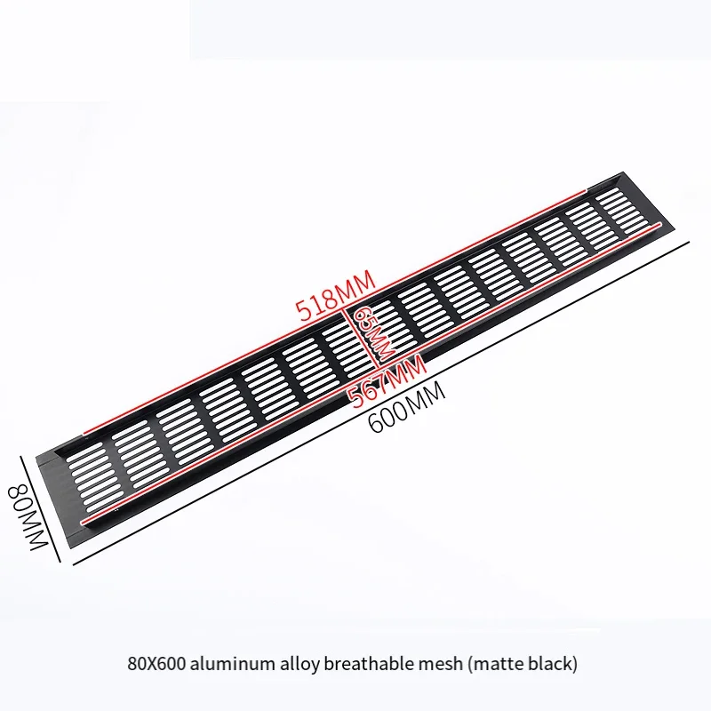 Aluminum alloy breathable mesh rectangular flat ventilation air vent cabinet, wardrobe, Width50/80mm, decorative air vent grille