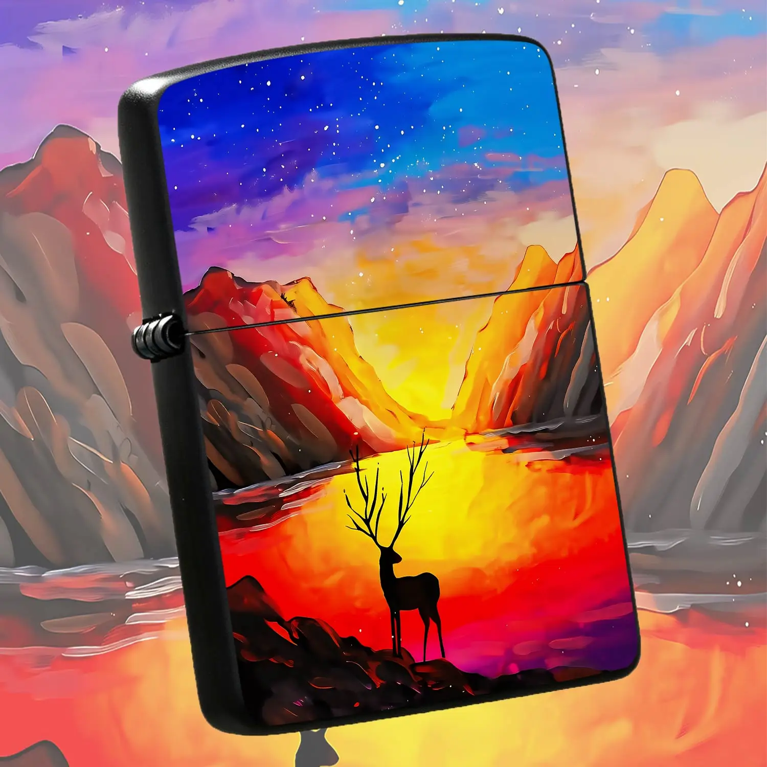 Starry Sky Elk Landscape Themed Portable Lighter, Vibrant Artistic Scenery Print Design, Sleek Lightweight Ignition Accessory For Outdoor Trips Daily Use, Thoughtful Gift Choice For Friends Family On Various Occasions A Humorous And Interes