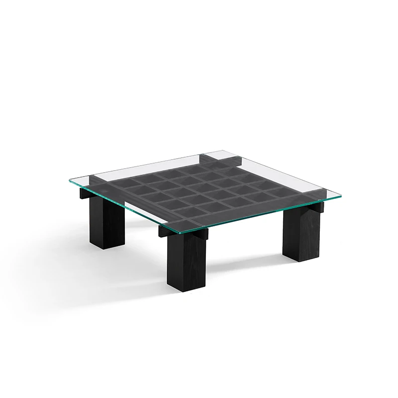 โต๊ะกาแฟไม้จริงสีดำสไตล์วบิซาบิ สำหรับห้องนั่งเล่น อพาร์ทเมนต์ขนาดเล็ก สไตล์โมเดิร์น ทรงสี่เหลี่ยม ดีไซน์เนอร์ P