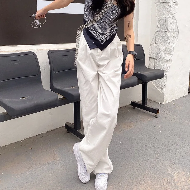 Solid Women's Clothing New Loose Fit Slim Straight Leg Versatile Wide Leg Casual Long Pants Trendy Minimalist Stylish