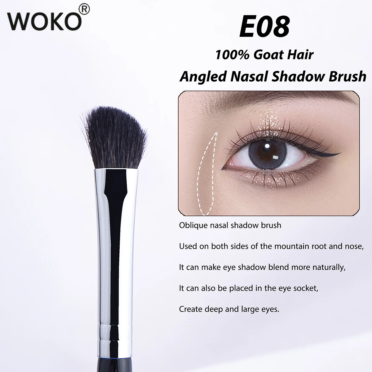 Angled Eyeshadow Brush Natural Professional Eye Shadow Smudge Makeup Brushes Goat Hair Eyeshadow Brush Copper Tube Solid Wood