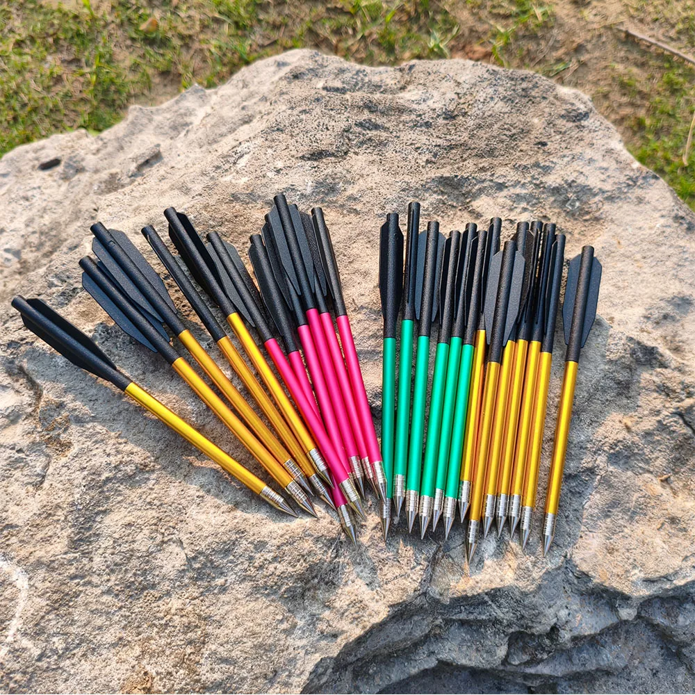 الرماية 6.3 "مسامير القوس والنشاب الألومنيوم القوس والنشاب السهام البلاستيك دوارات ل 50-80lbs مسدس صغير القوس والنشاب الصيد الرماية في الهواء الطلق