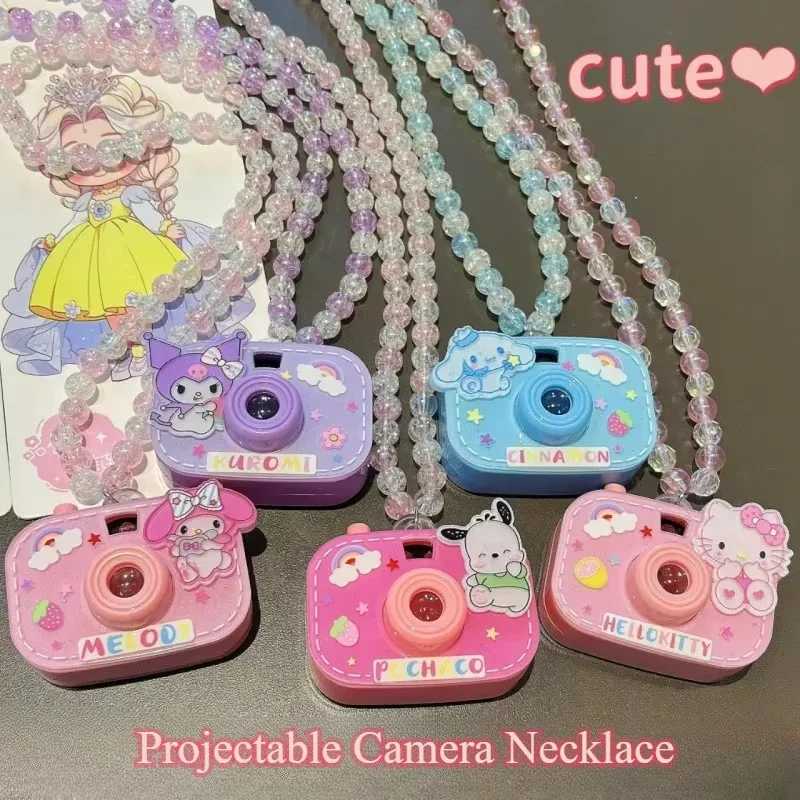 

Sanrio Hello Kitty Projection Camera Necklace Bracelet Set Anime Frozen Elsa Girl Beaded Jewelry Kid Cute Glow Toy Birthday Gift