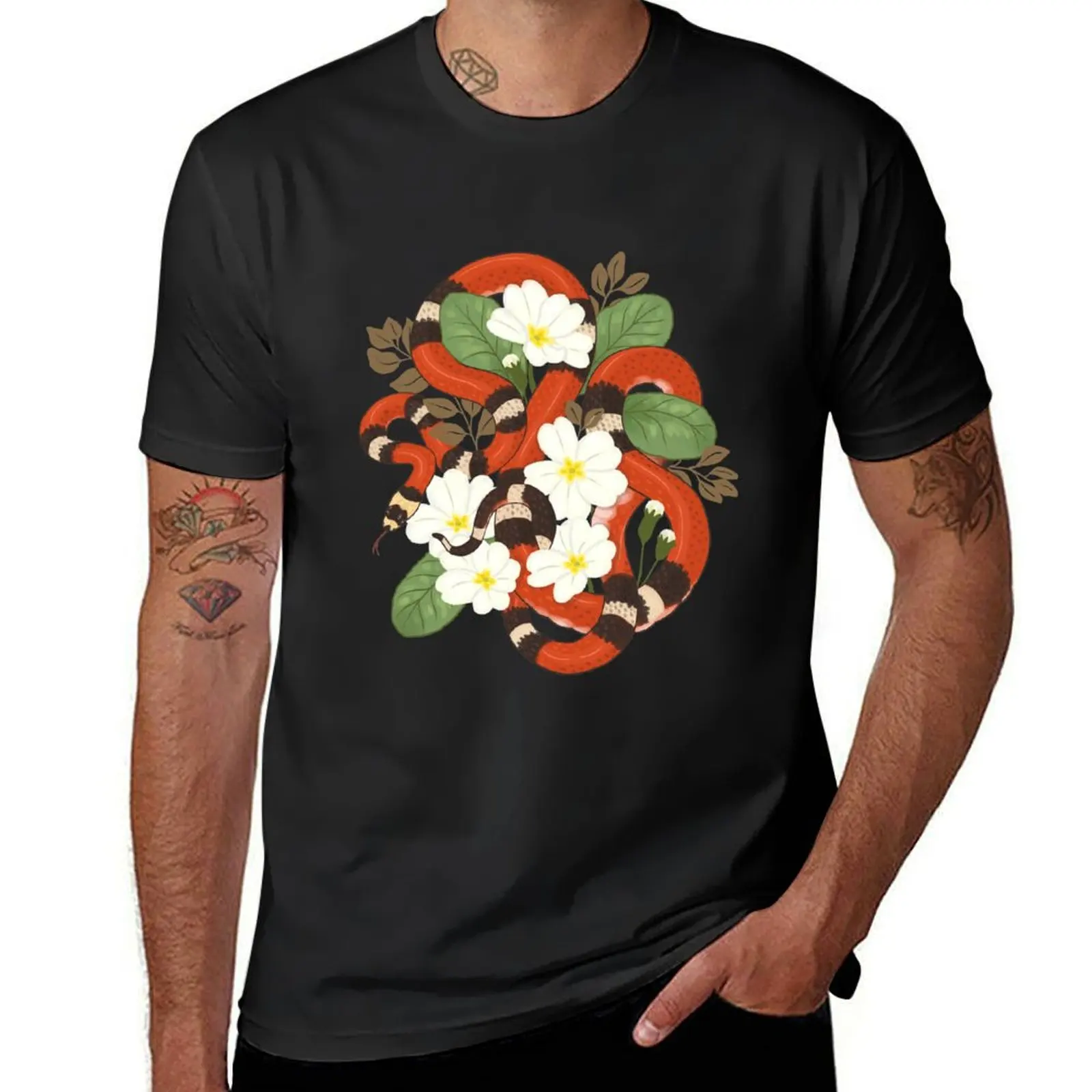 Honduran Milk Snake and Primroses T-Shirt quick-drying cute clothes new edition blacks Men's t-shirts