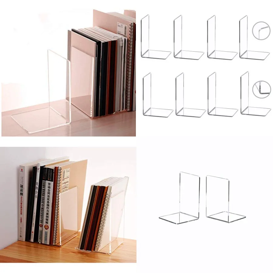 

Pieces/ Pairs Bookends, Clear Acrylic Bookends for Shelves, Heavy Duty Book Ends and Desktop Organizer, Book Stopper for Books/