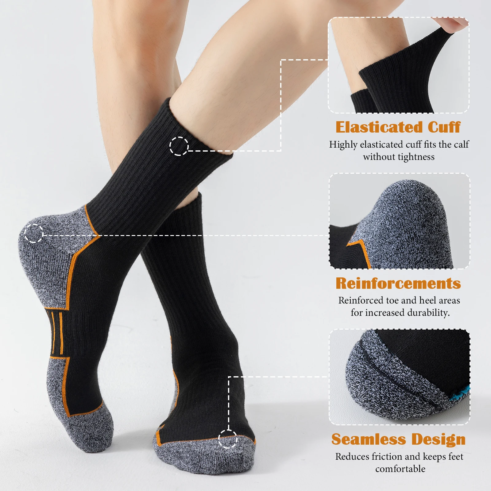 10 pares de calcetines para botas de trabajo, calcetines acolchados que absorben la humedad para hombres, puntera sin costuras, plantilla reforzada para mayor durabilidad