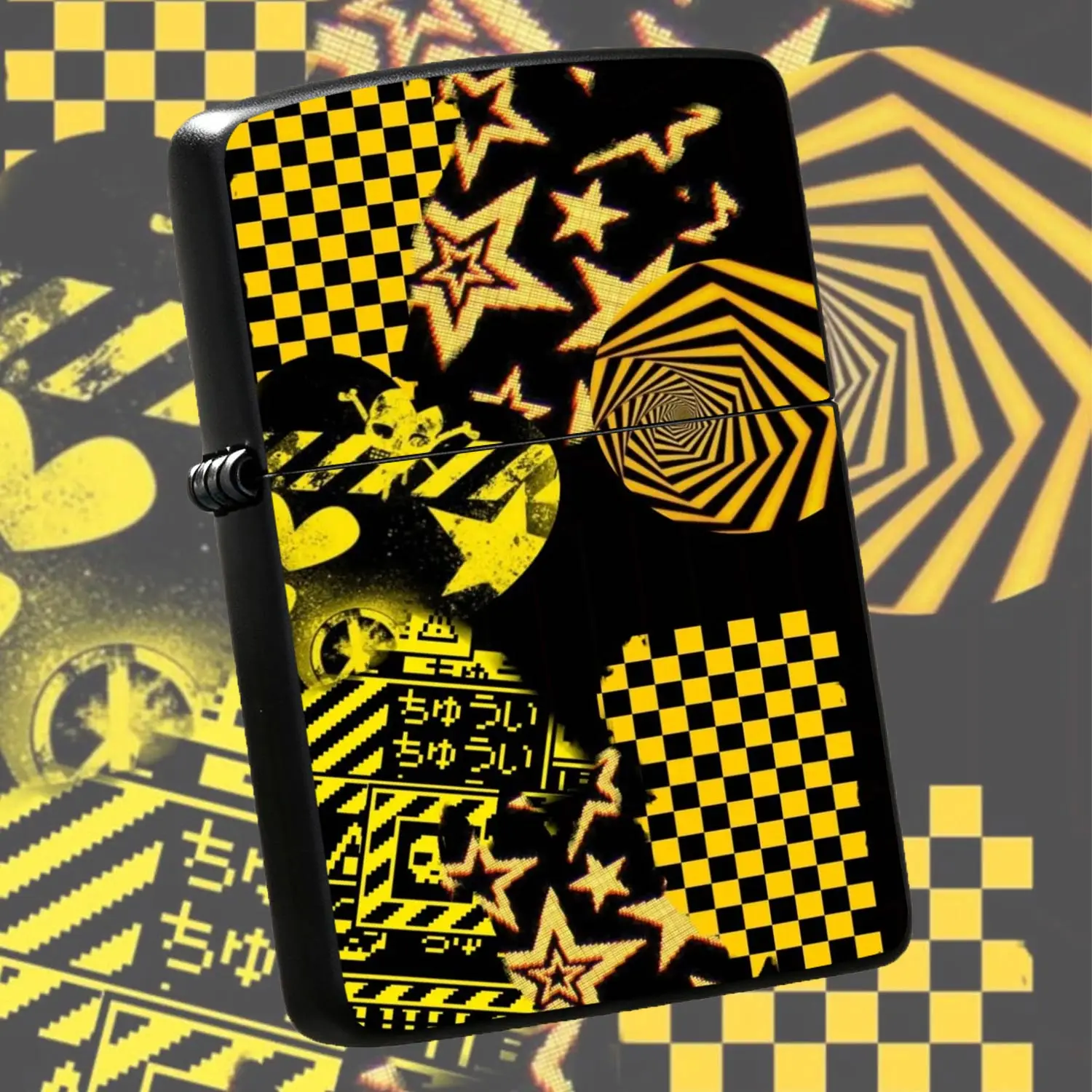 Trendy Yellow Black Graffiti Style Portable Lighter, CoolCheckerboard Creative Design, Versatile for Daily Travel, Party, Outdoor Activities, Ideal Unique Stylish Accessory for Gifting and Person A Humorous And Interesting Lighter