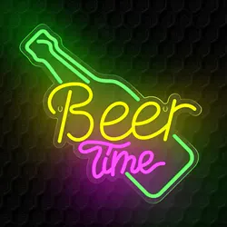 Beer Time LED Neon Light Sign For Wall Decor USB Powered Acrylic LED Neon Signs For Home Bar Club Store Pub Party Decoration