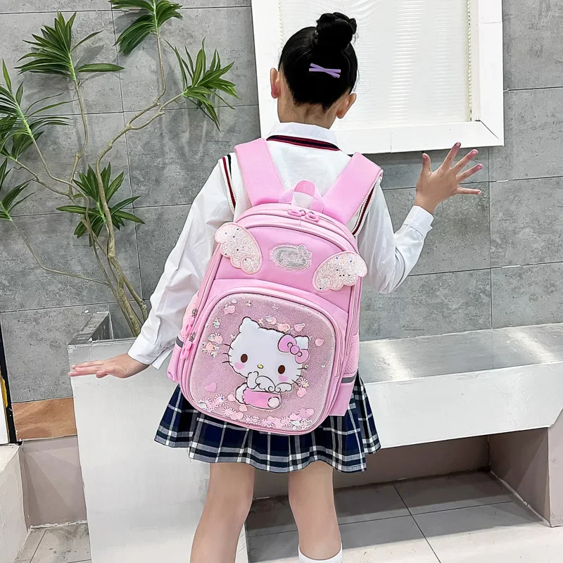 Sanurgente-Cartable étudiant Hello Kitty, sac à dos de dessin animé mignon, coussin léger initié, étanche, grande capacité, nouveau