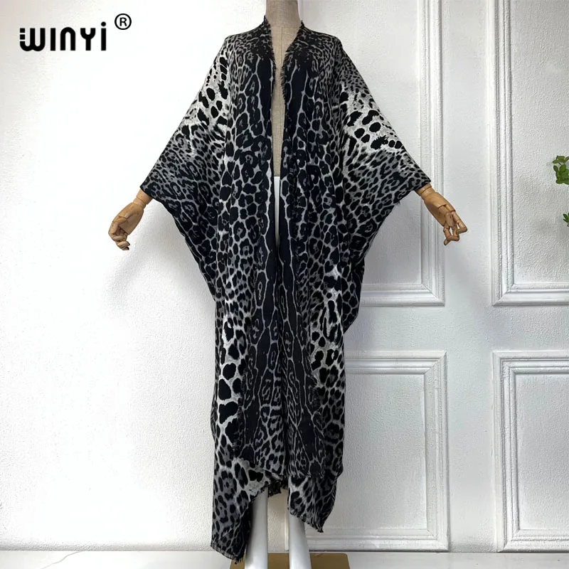 WINYI 2023 new winter clothes for women Leopard print Africa Luxury Long Fur Loose dress Thick Warm long down coat winter abaya