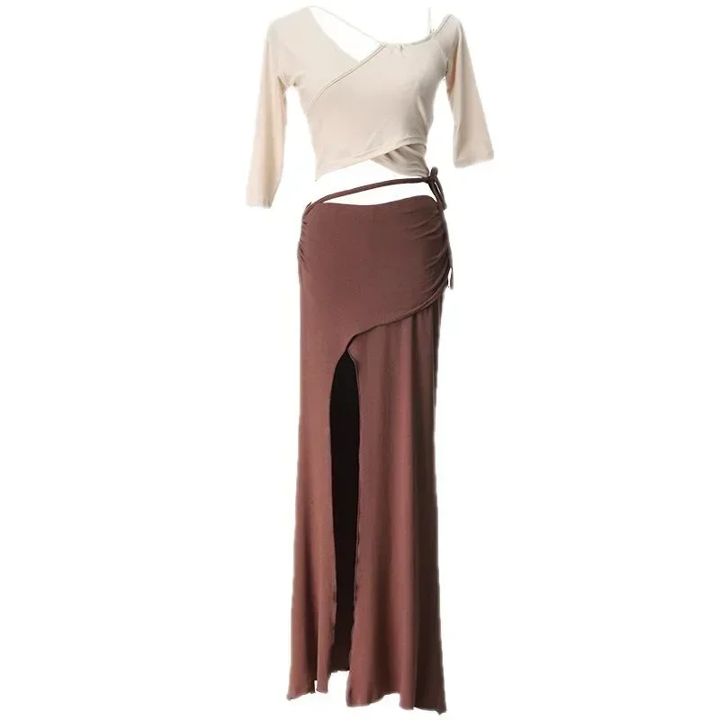 Adulto dança do ventre oriental prática conjunto feminino elegante superior divisão saia conjunto de roupas desempenho dança do ventre