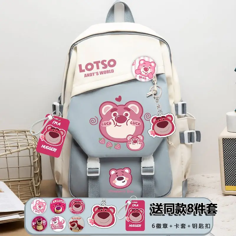 Sanrio-mochila escolar de oso de fresa para estudiantes, bonita mochila impermeable de gran capacidad, informal de dibujos animados de Anime, nueva