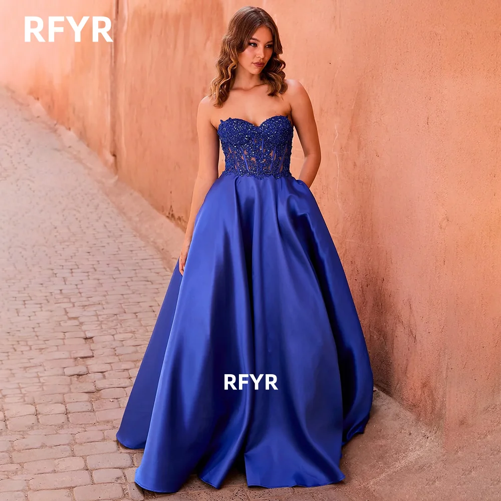 

RFYR Sweetheart Evening Dress A Line Prom Dress with Pockets Lace Party Dress for Women رسمية Customized