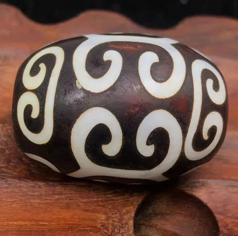 Power Energy Tibetan Natural Agate Dzi Bird Egg Bead Pendant 28mm M3105