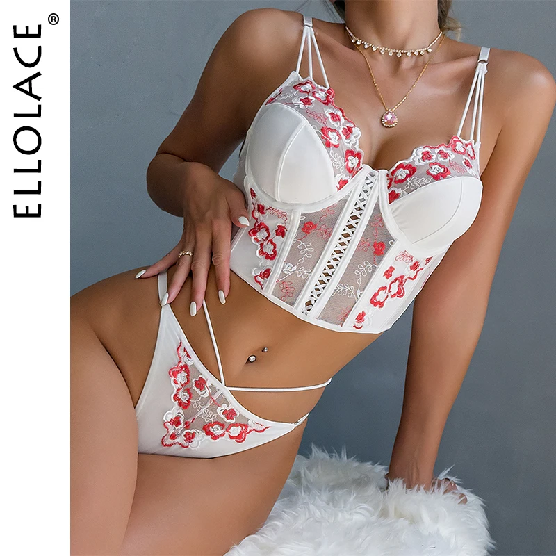 Ellolace Fancy Lingerie Delicate Embroidery Lace Ensemble Lingeries Femmes Sexy Matching-Two-Piece-Clothing Beautiful Exotic Set