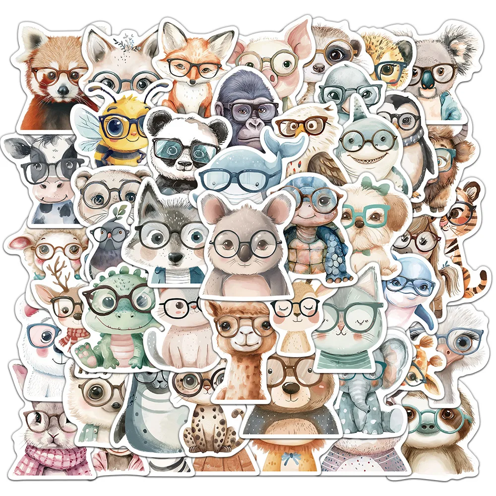 

10/50Pcs Wear glasses animal Waterproof Graffiti Stickers For Scrapbook Phone Skateboard Luggage Guitar DIY Decoration Decal Toy