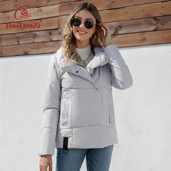 HaiLuoZi 2023 New Spring Women Jackets Quilting Casual Short Slim Thin Female Outwear Side Pockets Lapel Women's Coat 7852-1