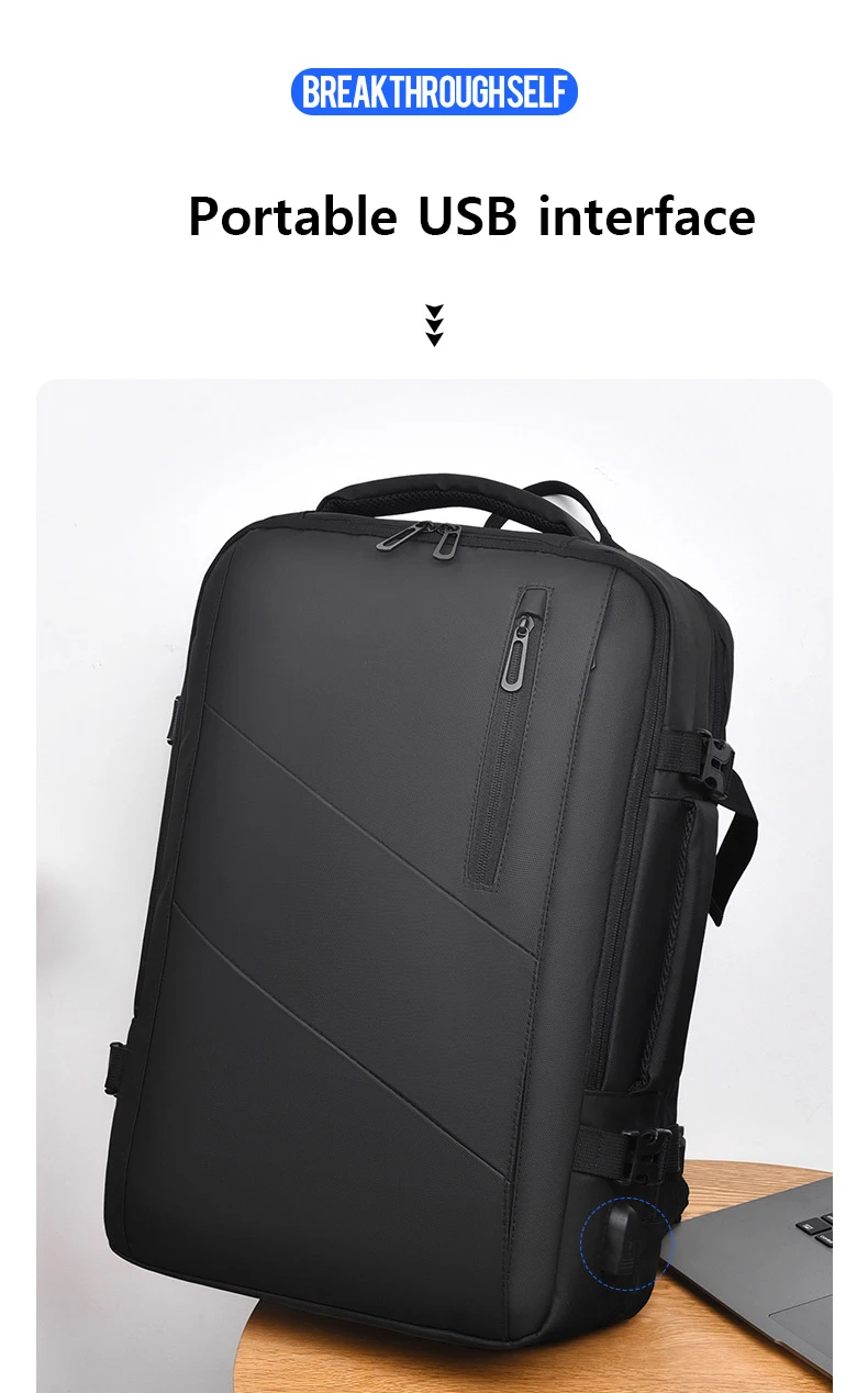 Weixier 16-Zoll-High-End-Rucksack für Herren mit großem Fassungsvermögen, Computertasche, High-End-Business-Tasche, erweiterbarer Rucksack, Hexe, USB – Detail 7