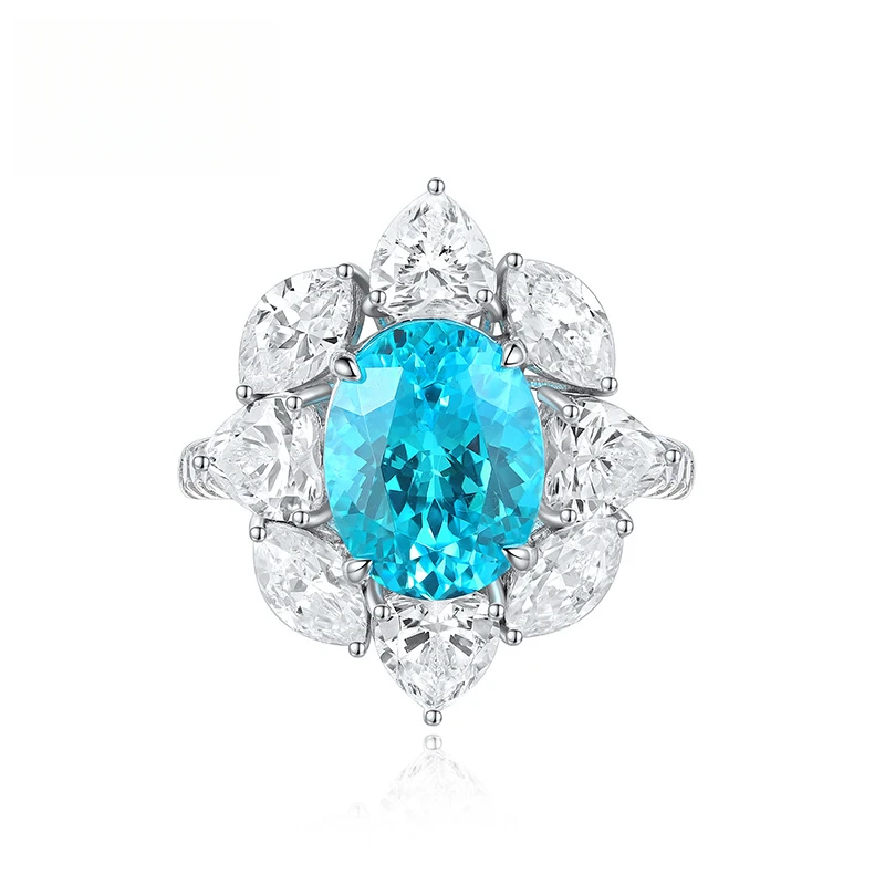Lab Paraiba Ring Silver 8x10MM Oval Shape Paraiba YAG Side Moissanite Wedding Engagement Ring Pave For Women Gift