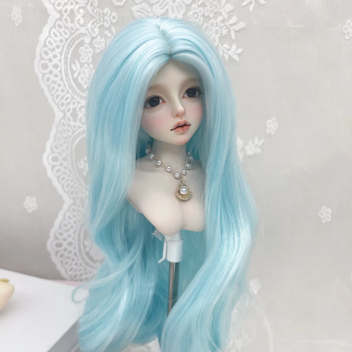 Middle Part Long Wavy Blank Wig Base for 1/3 1/4 1/6 BJD Doll Wig Soft High Temp Silk Unstyled Raw Hair DIY Custom Hairstyle
